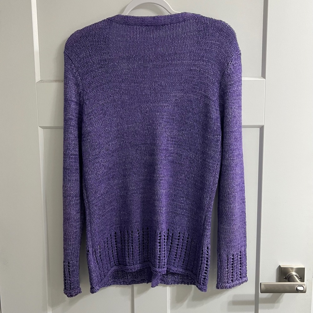 Canda Collection Purple Tie Front Pointelle Knit Cardigan Sweater Beaded Tassels - Picture 4 of 9